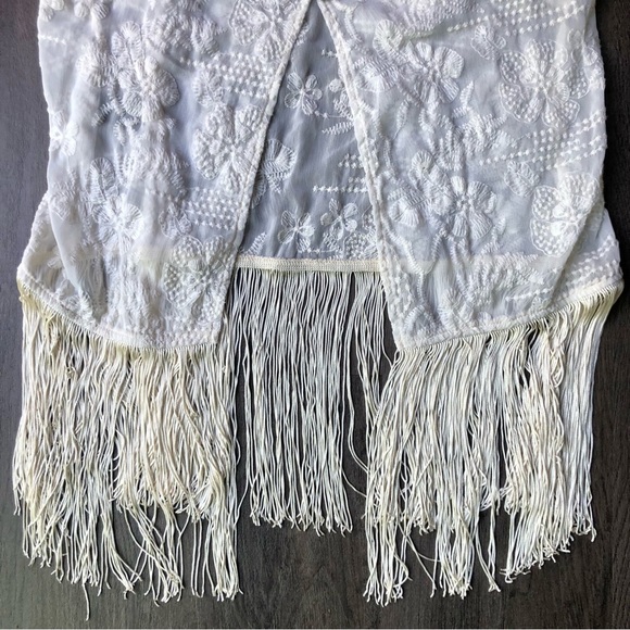 Fringe Vest Embroidered Women's S/M Ivory Sheer Hippie Boho Festival 70s - Picture 3 of 8